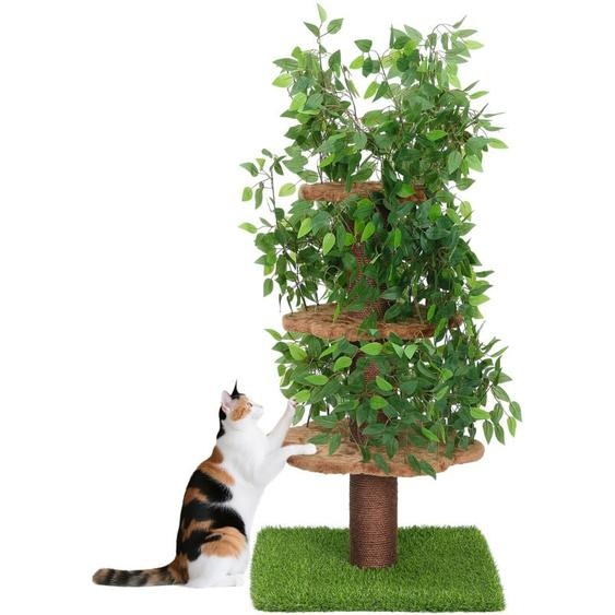 Arbre à chat avec feuilles 4 niveaux à gratter - Arbre à Chat pour Grimper,se Cacher et Dormir - Montage Facile - Matériaux sans Danger pour Animaux