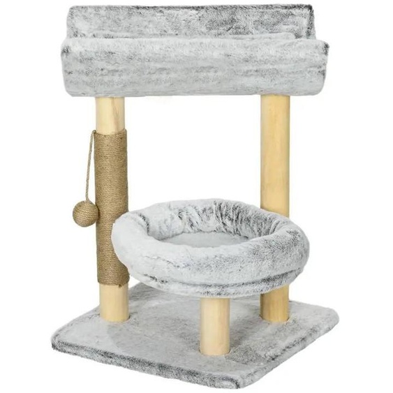 Arbre à chat avec poteau griffoir - Arbre pour chats - 1 plateforme supérieure avec coussin lavable - 1 lit rond en peluche - Hauteur : 60 cm - Couleur : vert armée