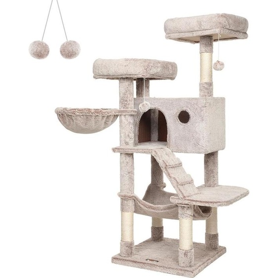 Arbre à chat avec revêtement doux, marron clair