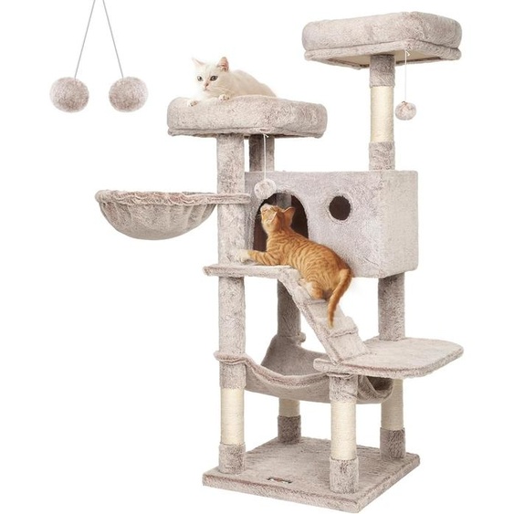 Arbre à chat avec revêtement doux pour grands chats - Ombre Brun Blanc