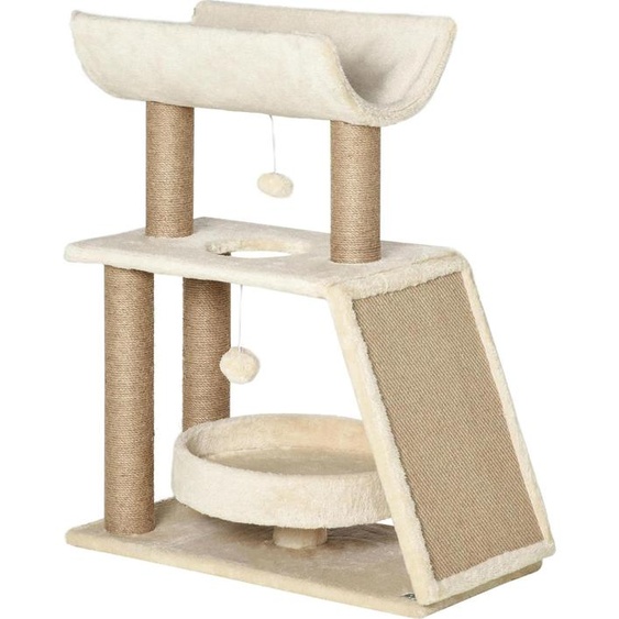 Arbre à chat - Chat - Plate-forme en U - 4 niveaux - 60×30×76 cm - Bois - Beige