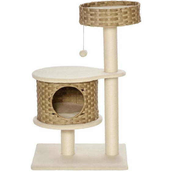 Arbre à chat - Colonne à griffer et arbre descalade - 3 niveaux - Niche pour chat - Aspect rotin - Hauteur 95 cm
