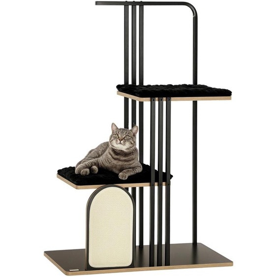 Arbre à chat - Colonne à griffer et structure descalade - 128 cm de haut - 4 niveaux - Sisal et structure en acier - Avec coussin et planche à griffer