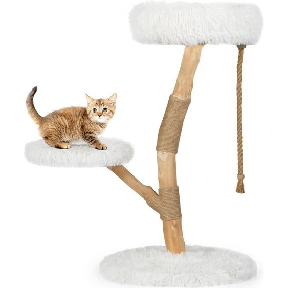 Arbre à chat COSTWAY 90cm, arbre à chat avec 3 sièges en peluche, corde & poteau griffoir, tour pour chats Meubles pour chats Arbre à chat à grimper Chats Bois massif