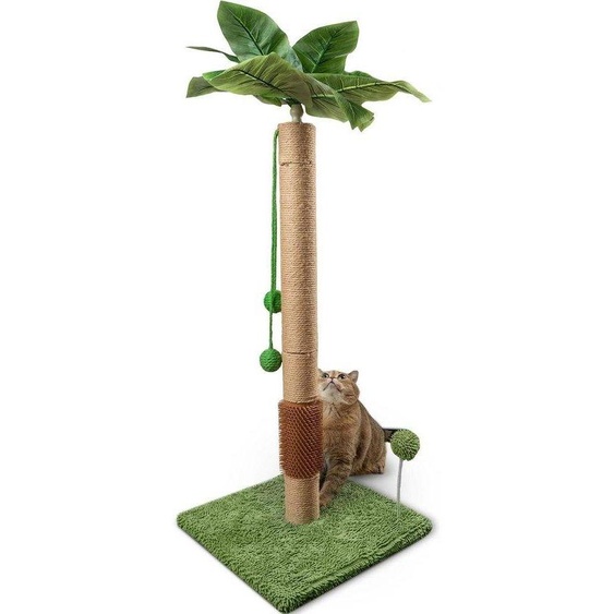 Arbre à chat de 35 pouces, vert, avec brosse en caoutchouc