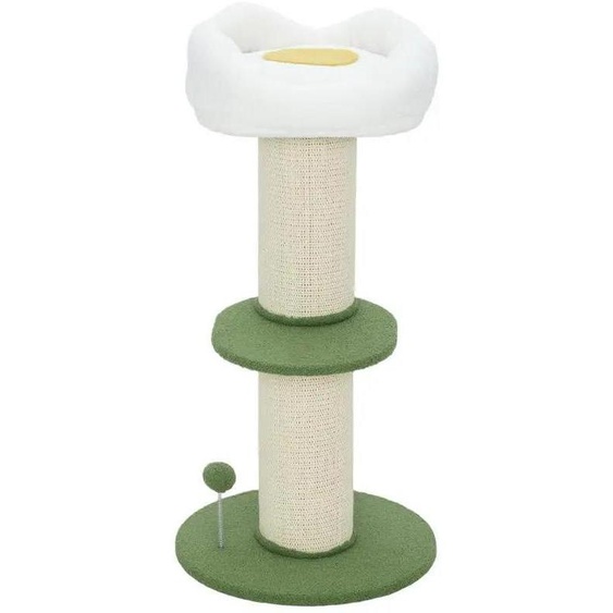 Arbre à chat de 92 cm - Arbre descalade - Tige en sisal - Panier en forme de fleur - 5 niveaux - Vert armée