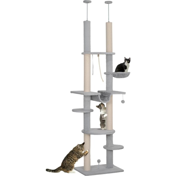 Arbre à chat du sol au plafond - Arbre à chat - Hauteur réglable 225-255 cm - Bois - 5+ niveaux - Blanc