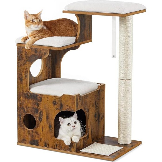 Arbre à chat FEANDREA 86 cm, arbre à chat de taille moyenne avec 3 surfaces de repos et une grotte, arbre à chat en MDF avec placage en bois, tronc en sisal,