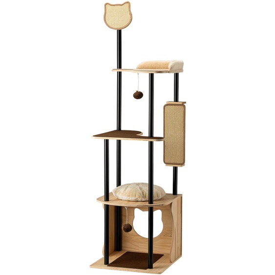 Arbre à chat Fudajo en métal 48 x 48 x 168 cm avec sisal, meuble à griffer avec planche à griffer, arbre à chat avec grande surface de repos et design moderne