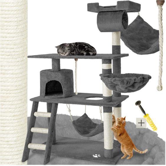 Arbre à chat griffoir escalade TECTAKE - 141 cm - Gris - Système Anti-basculement inclus