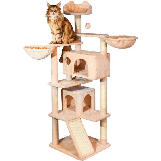 Paitsy - Arbre a chat, Griffoir pour chat, 1 Perchoir, 2 Niches, 1 Hamac, Balles, Colonnes en Sisal, Peluche, Multi-niveaux Tour, Hauteur 165 cm,