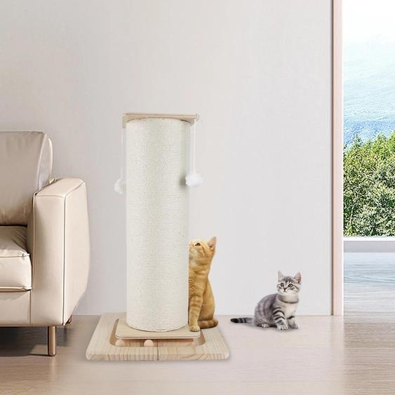 Arbre à chat - Hauteur 60 cm - Corde en sisal - Bois massif - Socle antidérapant et silencieux - Balle suspendue - Gris clair