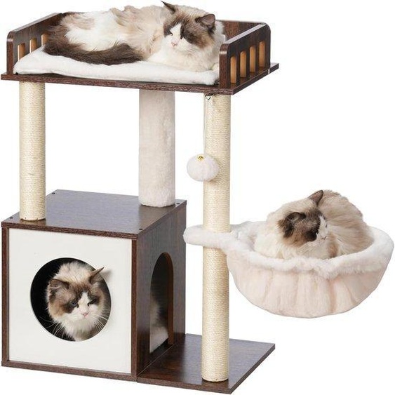 Arbre à chat moderne marron, lavable, avec 3 griffoirs