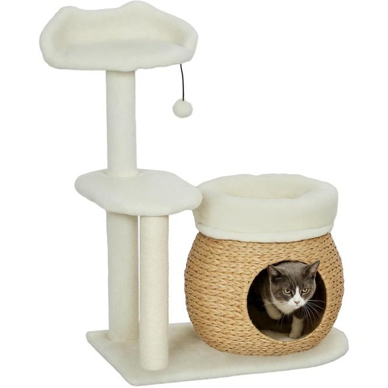 Arbre à chat PawHut 79 cm avec niche, pour chats jusquà 5 kg, blanc crème