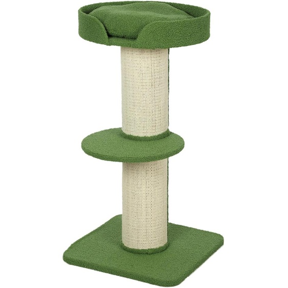 Arbre à chat PawHut petit modèle 91 cm avec lit pour chat et plate-forme en Laine verte