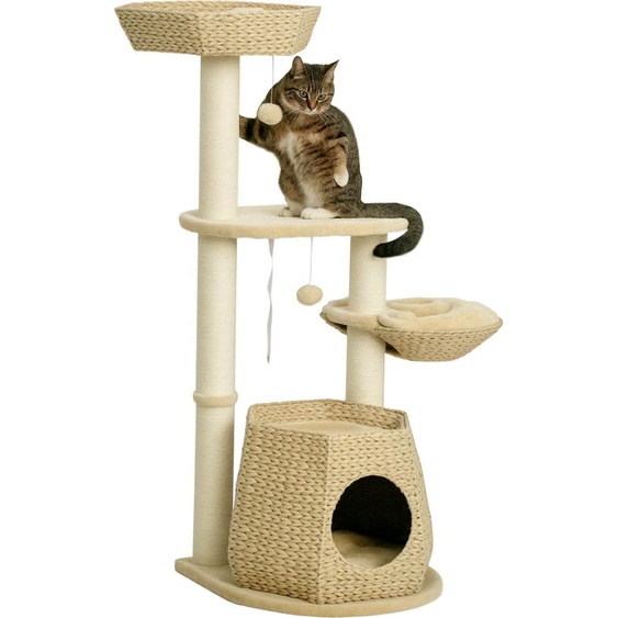 Arbre  chat arbre  grimper griffoir pour chat hauteur 119 cm colonnes renforces avec niche hamac 2 balles suspendues