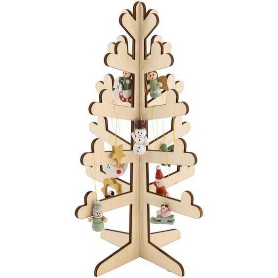 Arbre De Noël En Bois 30cm Avec 12 Décorations En Bois