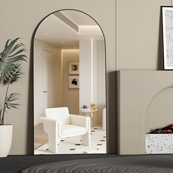 Arc Miroir pleine longueur, miroir de sol 180 x 80 cm, miroir de sol autoportant sur toute la longueur avec support pour chambre à coucher, miroir