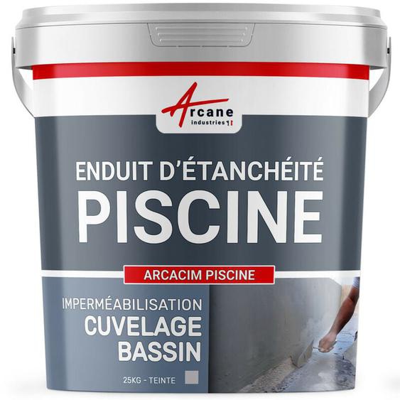 Arcane Industries - Enduit de Cuvelage Piscine - Enduit Hydrofuge pour étanchéité Piscine et bassin arcacim piscine - 25 kg Gris