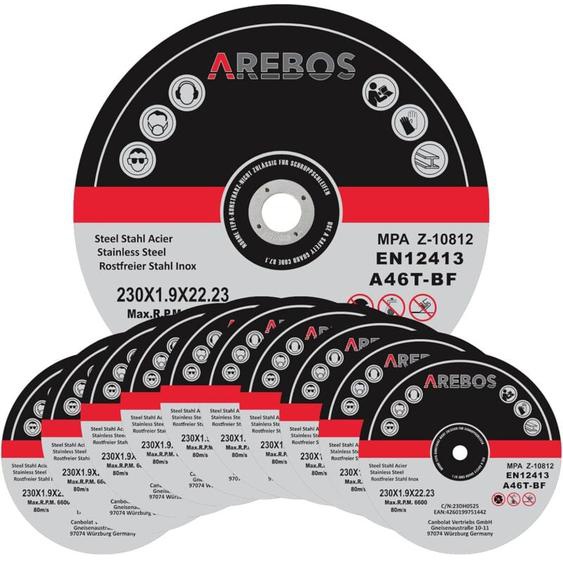 Arebos 25x 230 mm Meule à tronçonner Fer, Métal, Acier, Inox, Aluminium (230 x 1,9 x 22,2 mm) 230 Meuleuse dAngle