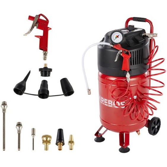 AREBOS 30L compresseur dair comprimé 1500W, compresseurs, 10 bar, arrêt automatique, tuyau dair extra long, vertical, sans huile