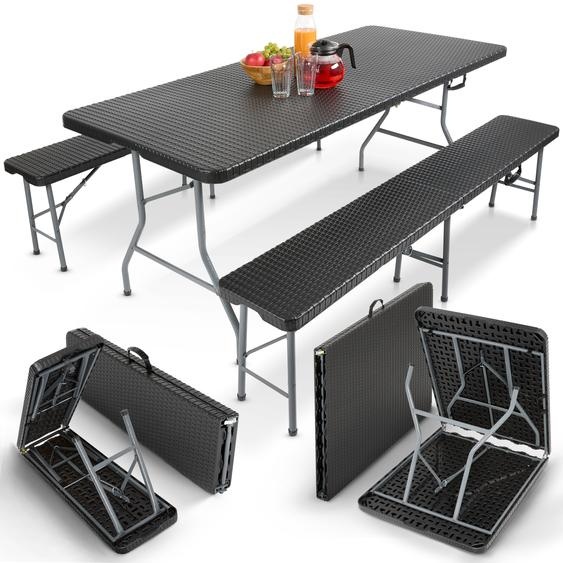 AREBOS Ensemble de tente à bière 3 pièces, table+2 bancs, pliable, look rotin noir