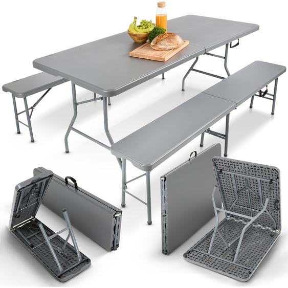 AREBOS Garniture de tente à bière 3 pièces | table + 2 bancs, pliable, poignée de transport, anthracite