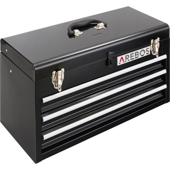 AREBOS Mallette à outils noire avec 3 tiroirs, 2 compartiments de rangement & poignée de transport