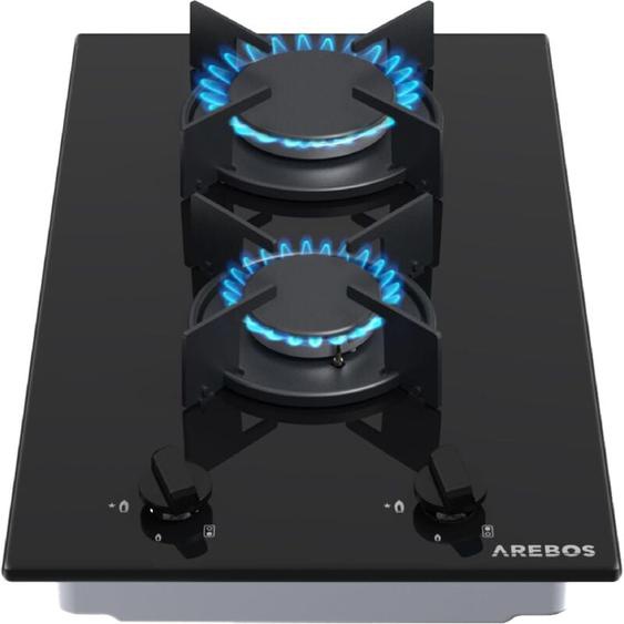 Arebos - Plaque de cuisson Cuisinière à gaz de 2 flammesVitrocéramique Grilles et veilleusede sécurité inclusesConvient pour le gaz