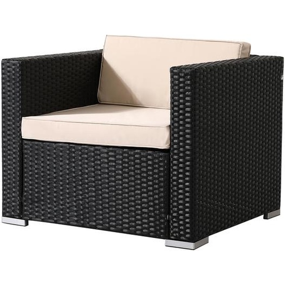 AREBOS Poly-Rattan Salon de jardin Fauteuil noir | Coussins dassise et de dossier inclus, résistant aux intempéries
