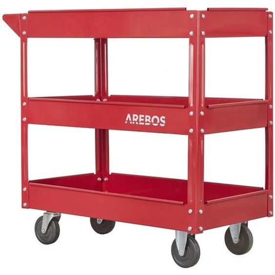 AREBOS Servante datelier rouge | 3 compartiments | jusquà 100 kg | avec roulettes & poignée