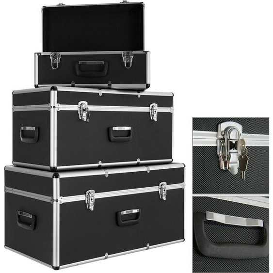 AREBOS set de 3 caisses de transport, boîtes de rangement, aluminium, volume total 200 l, verrouillables, poignées incluses, étanches, caisses de transport, portables