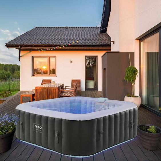 Arebos - Spa Gonflable Automatique - 185x185cm - 6 Personnes - Bande Lumineuse led - 130 Jets de Massage - 910 l - Noir