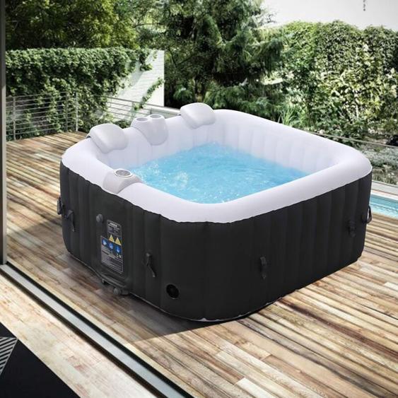 Spa Gonflable pour lintérieur et lextérieur 4 Personnes 154x154cm 100 Jets de Massage Carré 600 litres - Arebos