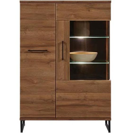 Argentier 2 portes Chêne foncé à LEDs - VARSOVIE - Bois - Bois / Métal - L 90 x l 40 x H 130 cm - Vaisselier