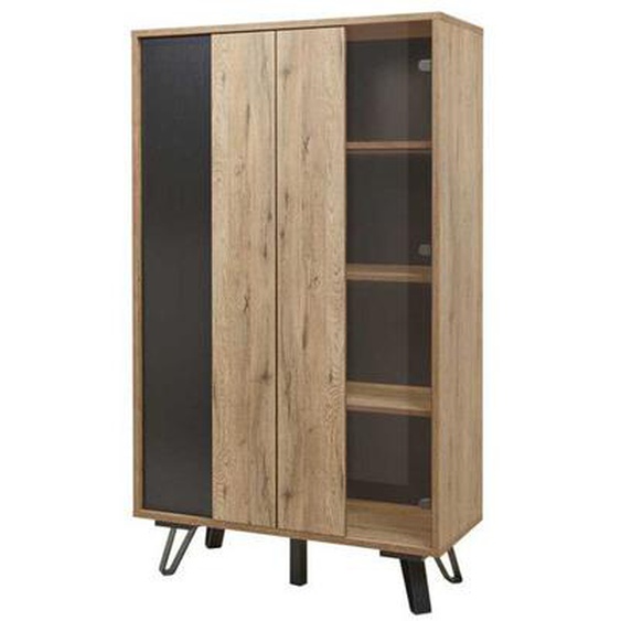 Argentier 2 portes Chêne Miel/Métal à Leds - CENIZA - L 101 x l 45 x H 173