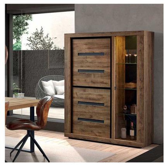 Argentier 3 portes à LEDs Bois Tropical - PEYTON - L 133 x l 48 x H 182 cm