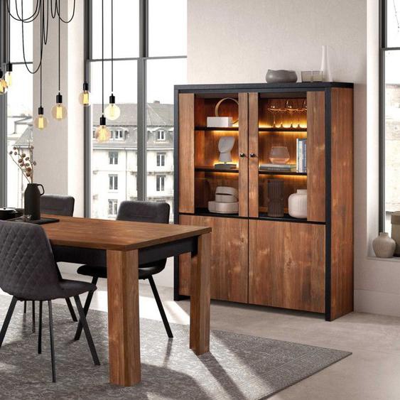 Argentier 4 portes Bois Huilé à LED - DURANGO - L 120 x l 45 x H 170 cm