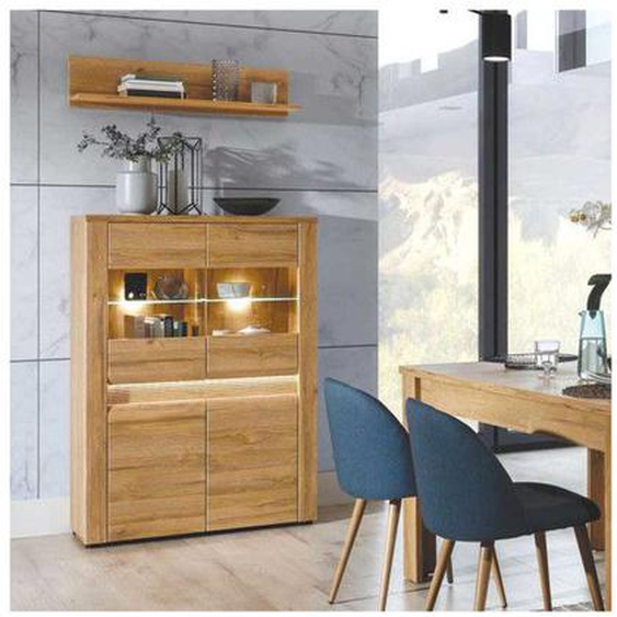 Argentier 4 portes Chêne à LED - TOUSMESMEUBLES - OBSZARY - 132cm x 92cm x 40cm - Meuble de séjour