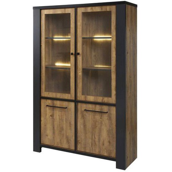 Argentier 4 portes Chêne Antique à Led - COLORADO - L 130 x l 45 x H 195 cm