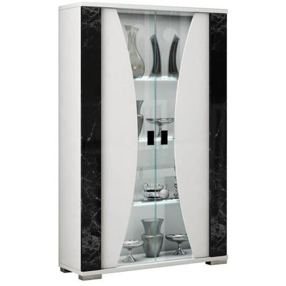 Vitrine - ALTOBUY - ARIANE - 2 Portes - Éclairage LED - Décor Marbre Noir