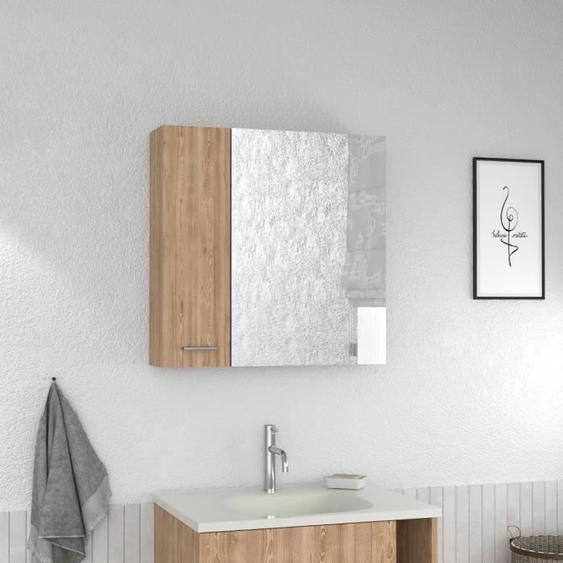Armoir murale de salle de bain avec miroir Barcelone, Avec quatre étagères internes, 60 CM H X 60 CM L X 14.9 CM P, Miel