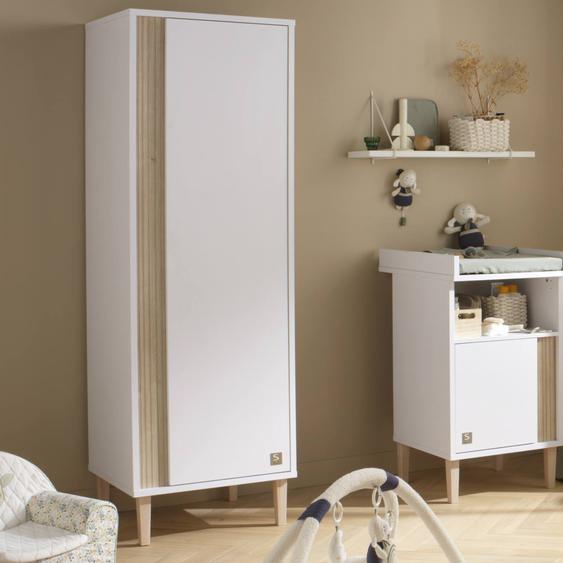 Armoire 1 Porte Détail Imitation Bois Texturé Et Pieds Bois Blanc/marron