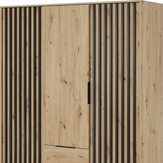 Armoire 150 cm Fioro - Armoire du fabricant, armoire de chambre à coucher - armoire à portes battantes avec lamelles, 3 portes (chêne artisan)