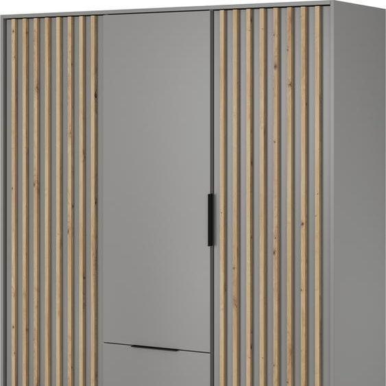 Armoire 150 cm Fioro - Armoire du fabricant, armoire de chambre à coucher - armoire à portes battantes avec lamelles, 3 portes (Gris)
