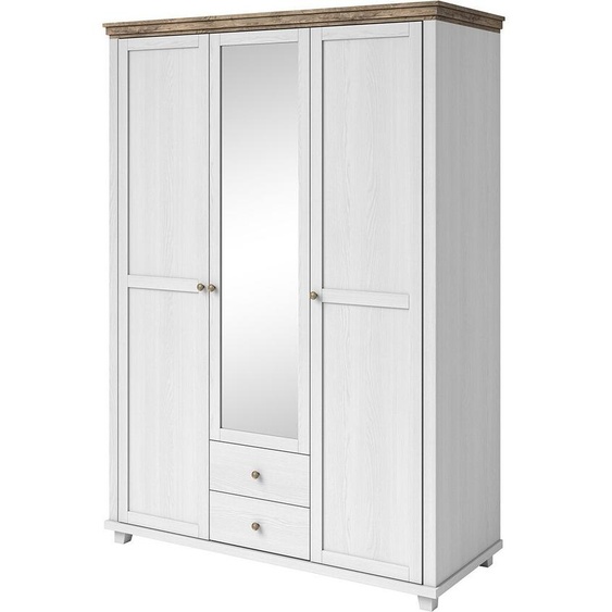 Armoire 150x220 avec 3 portes et 2 tiroirs. Coloris blanc et chêne. Collection ASSIA