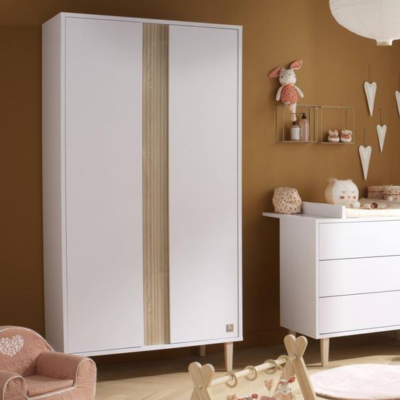 Armoire 2 Portes Avec Détail Imitation Bois Texturé Et Pieds Bois Blanc/marron