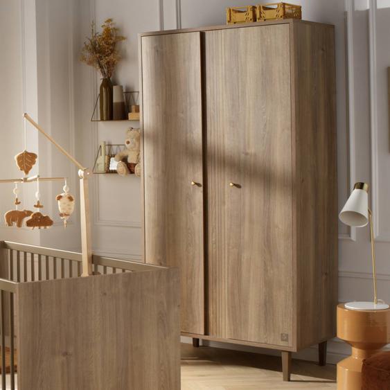 Armoire 2 Portes Avec Détail Imitation Bois Texturé Et Pieds Bois Marron