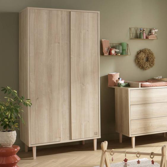 Armoire 2 Portes Avec Détail Imitation Bois Texturé Et Pieds Bois Marron