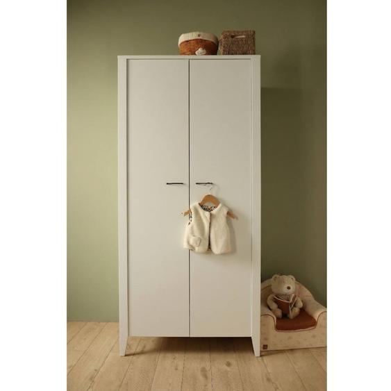 Armoire 2 Portes Avec Étagères Et Penderie - Poignées Métal - Angele Blanc